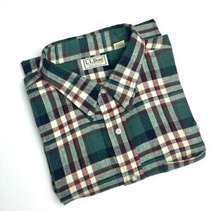 Vintage L.L. Bean Main USA Flannel Button Up Shirt Cotton Plaid Green XXL Tall